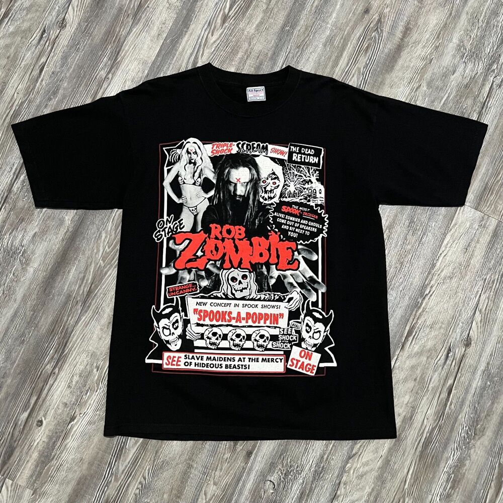 Vintage 90s Rob Zombie Spooks-A-Poppin Black Short Sleeve Band Tee